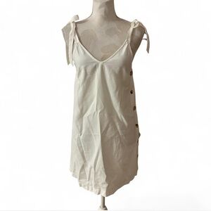 Topshop Womens White Side Button Up Tie Sleeves V Neck Sundress Beach Sz 4